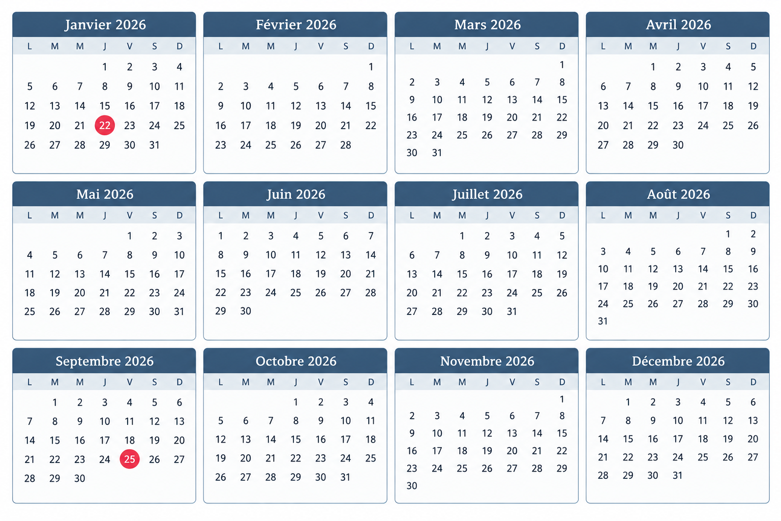 22 janvier 2026 - 25 septembre 2026